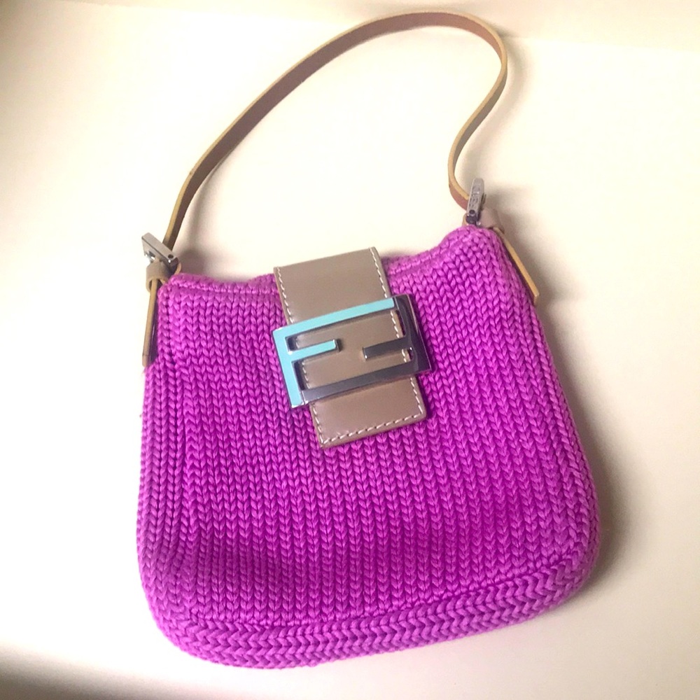 Fendi Mamma Baguette Knit / Leather Small hand bag